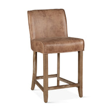 Load image into Gallery viewer, Distressed Tan Leather Counter Stool - Natural Leg
