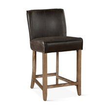 Load image into Gallery viewer, Distressed Dark Brown Leather Counter Stool - Light Leg
