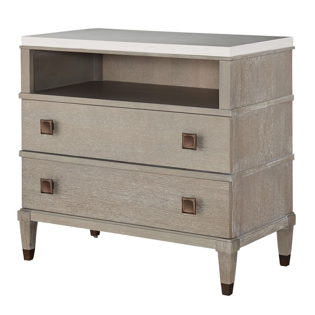 Two Drawer Nightstand w/ Stone Top
