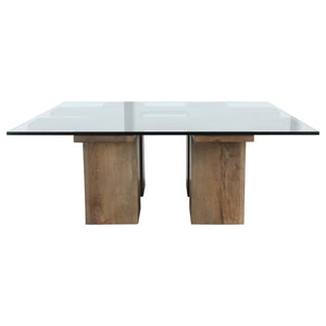 Oak Wood Square Coffee Table w/ Glass Top